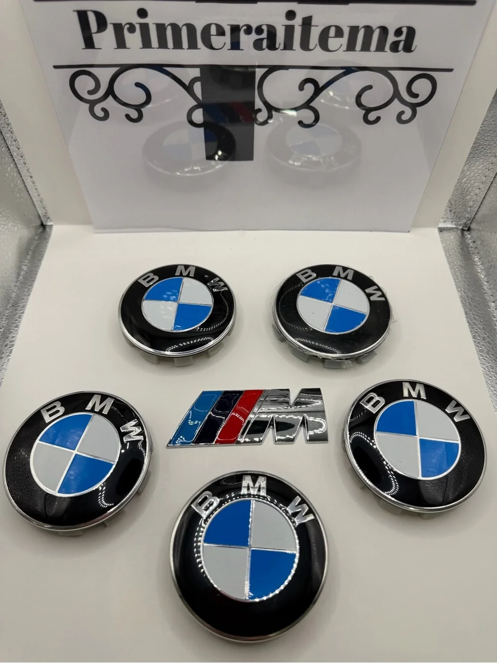 BMW Black, Blue & White Emblem Cap and M Badge Set
